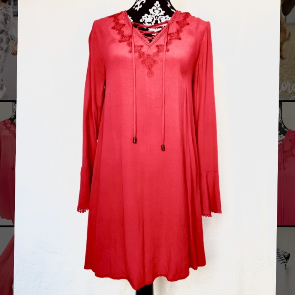 Red Long Sleeve Shift Dress